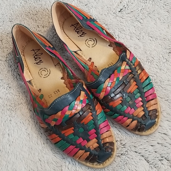 Shoes - Colorful leather woven flats